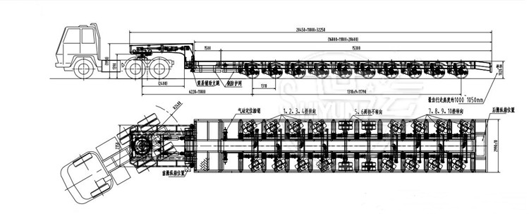 Advantages: 1. The general extendable transporter of wind turbine blades is a bit similar to the lowbed transporter, but its girder adopts a buckle box type design, and the girder is pulled to adjust the length of the vehicle to adapt to the transportation of wind blades of different lengths. 2. The extendable flatbed semi trailer has flat, concave beam, tire leaking and pull-out structures. The frame is stepped and the longitudinal beam section is I-shaped, which has the characteristics of high rigidity and high strength. 3. The vehicle body is made of high-quality steel, and the main plane of the frame and cargo platform is low, which ensures the stability of transportation and is suitable for carrying various construction machinery, large equipment and steel. It adopts three-axis balance type, two-axis balance type or rigid suspension, with a mass balance block installed between the front and rear leaf springs, which can make the front and rear leaf springs change in equal amounts and balance the forces on the front and rear axles.